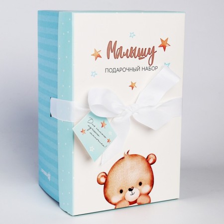 Gift set: Soft toy "Bear" + Holder for a dummy, blue-6