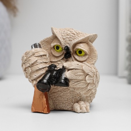 Figure "Owl with binoculars" beige, 8x10x6cm-1