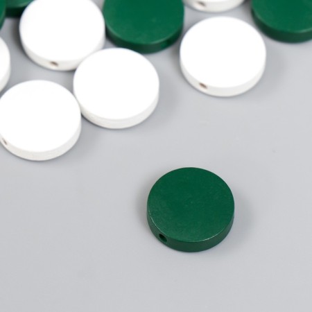 Beads for creativity wood "flat circle" set of 20 pcs white, green 0.4x1.5x1.5 cm-1