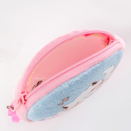 Baby plush backpack with a wallet "Girl with a cat", 24*24 cm, pink color-8