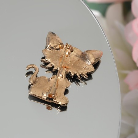 Brooch "cat" is cunning, the color is black and green in gold-2