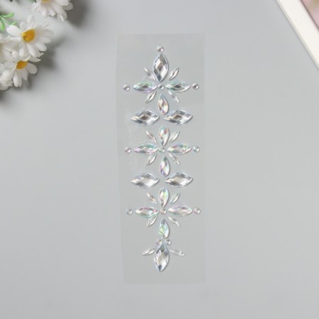 Stick plastic rhinestones "Flowers" silver 25x8.5 cm-1