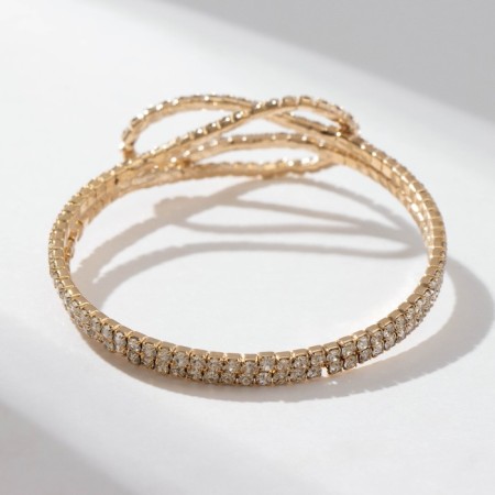 Bracelet with rhinestones "ice" waves, white color in gold-1