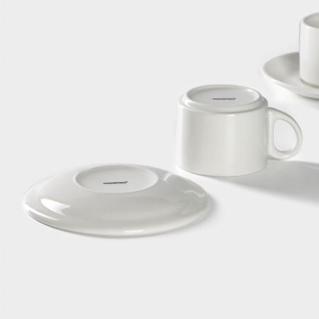 Set of Porcelain Magistro Basic Bistro, 4 objects: 2 cups 200 ml, 2 saucers d = 15 cm, white color-5
