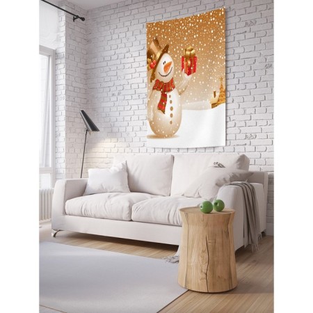 Decorative panel with photo printing "Snowman's gift", vertical, size 100x150 cm