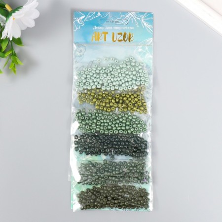 Round beads 6/0 "Forest shades" 6 colors x 10 g 20x8 cm