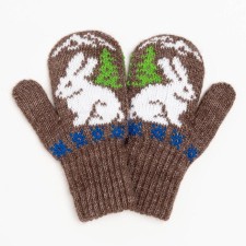 Double children's mittens, dark brown color, size 14 (6-9 years)
