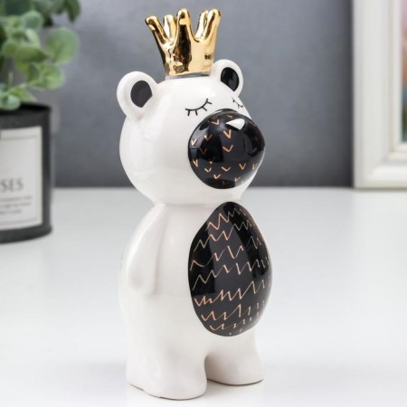 Souvenir Ceramics "Bear in the Crown" white-black with gold 14.5x7x7 cm-1