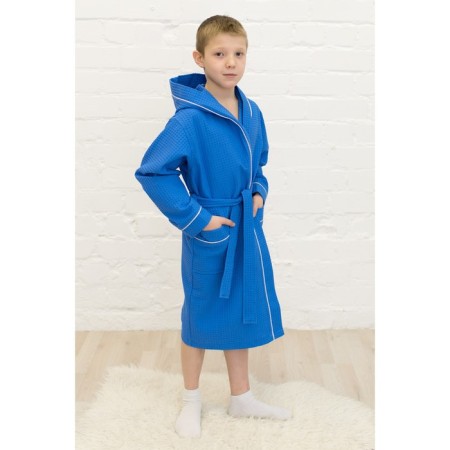 Baby waffle robe, height 158 ​​cm, blue color-1