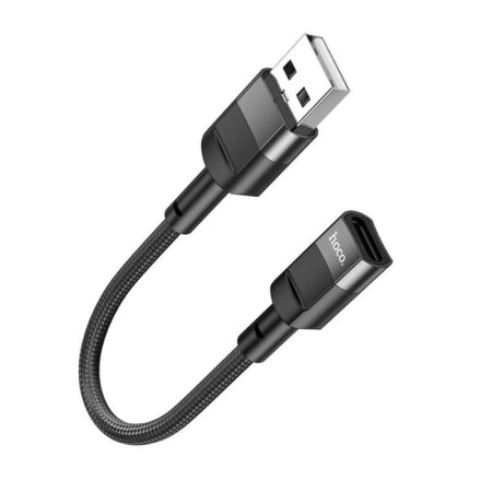 Hoco U107, USB (M) cable - Type -C (F), 2 A, 0.1 m, wicker wire, data transfer, black
