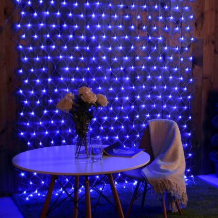 Garland "Network" 2 × 3 m, IP44, UMS, transparent thread, 384 LED, blue glow, 220 V