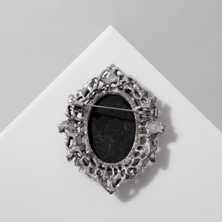 Brooch "Kame" in flowers, black and white color in black silver-2