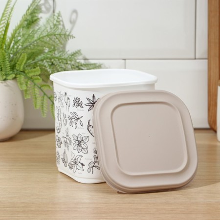 Capacity for bulk products, 1.1 liters, with decor, beige color-1
