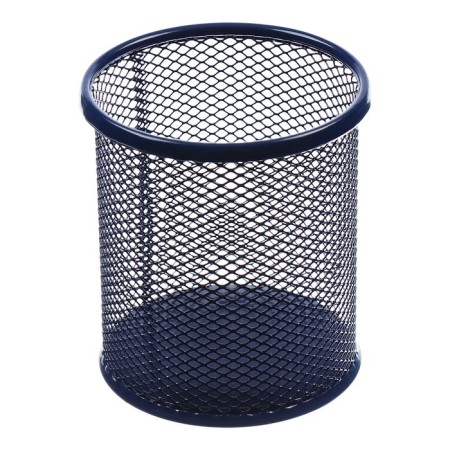 A glass for writing accessories, round, metal, blue