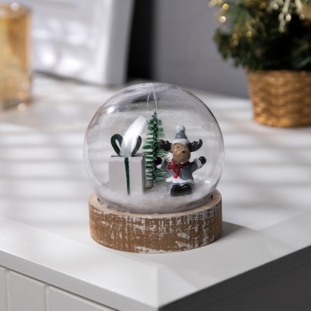 LED figure "Ball with a deer" 8 × 8.5 × 8 cm, wood, plastic, batteries AG13x3, glow warm white-1
