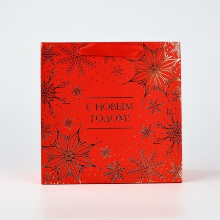 Package Gift New Year's laminated square “Happy New Year”, embossing 22 x 22 x 11 cm, new year-1