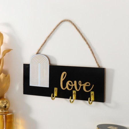 Hooks decorative wood "Love. Abstraction. Rainbow" Black with gold 20x9.3 cm-1