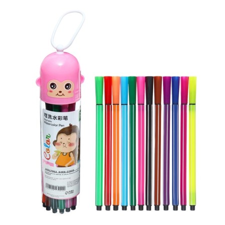 Flomasters 12 colors, in a tube, stripes, pink monkey