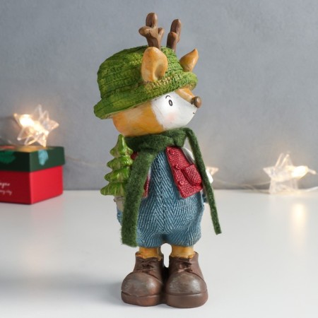 Souvenir Polystone "Olenien in a green hat with a Christmas tree" 8.5x8x18.3 cm-1