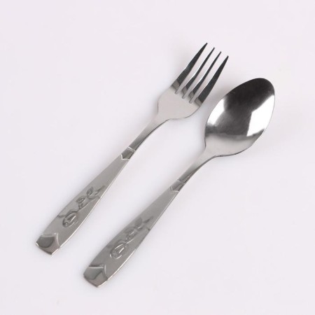 Set 4 in 1: Flaw 9 OZ + spoon + fork + glass 100 ml, in case, brown skin-5