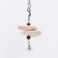 A toy for birds with a karakatitsa carapace and beads, 12 x 6 cm
