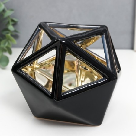 Ceramics candlestick for 1 candle "polyhedron" inside gold MIX 11x14x12.5 cm-2