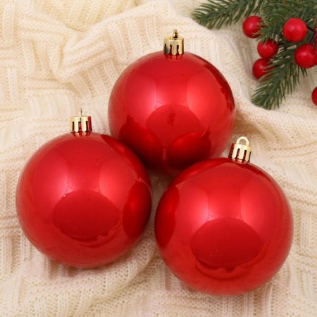 Set of balls plastic D-8 cm, 6 pcs "gloss" red