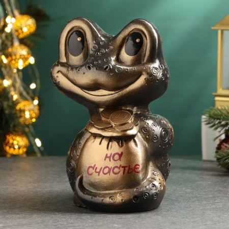 Копилка "Змея с мешком денег" черная-бронза, 18см-1
