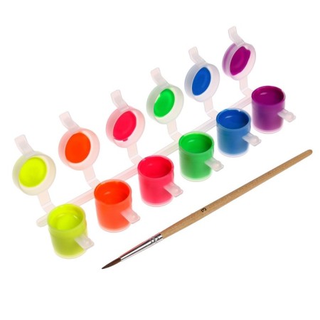 Fabric paint, set of 6 colors x 5 ml, beam, fluorescent, water -based acrylic, with a brush-2