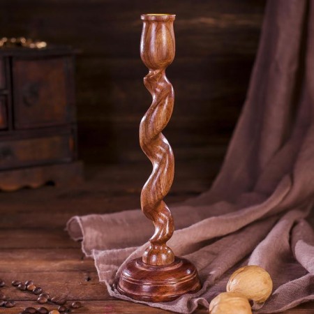 Spiral's candlestick wood 8x8x24 cm-1
