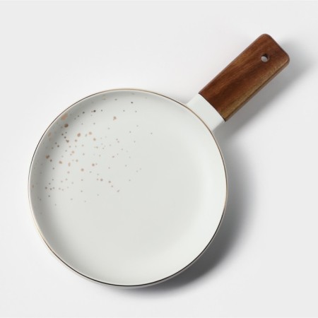 Porcelain dish for serving with a wooden handle Magistro, D = 20 cm, green color-3