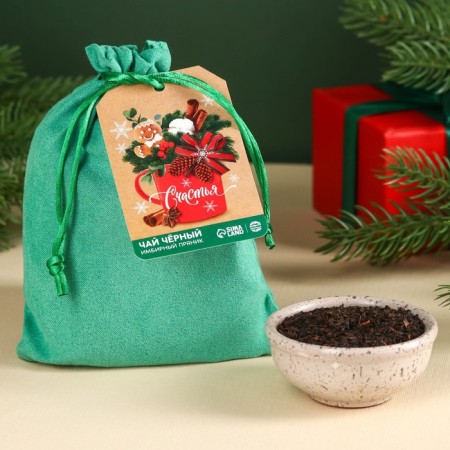 New Year! Black tea in a gift bag of "Happiness" with gingerbread gingerbread, 100 g.-1