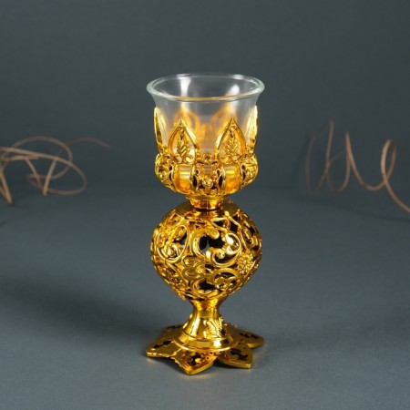 Climber Plastic, glass for 1 candle "openwork ball" glass on the leg gold 15x6x6 cm-2