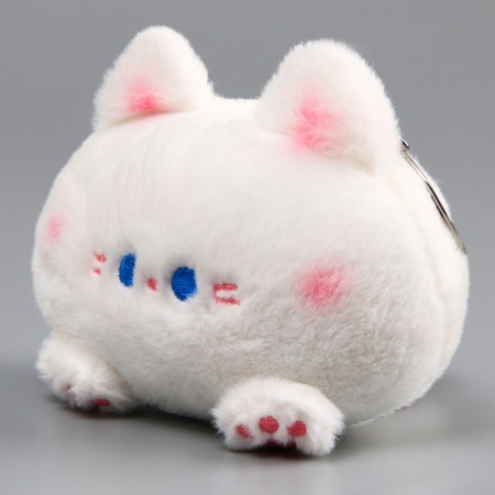 Soft toy "Cat-shred" on a key fob, 11 cm, white-pink color