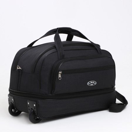 Road bag on wheels, a lightning department, with an increase, an outer pocket, black color