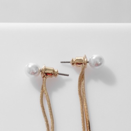 Earrings with pearls "chains" bead, white color in gold-1