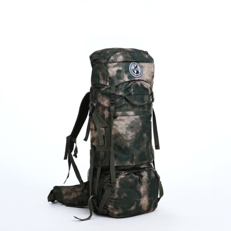 Tourist backpack, TAIF, 80 liters, cord department, 2 outer pockets, green color/camouflage