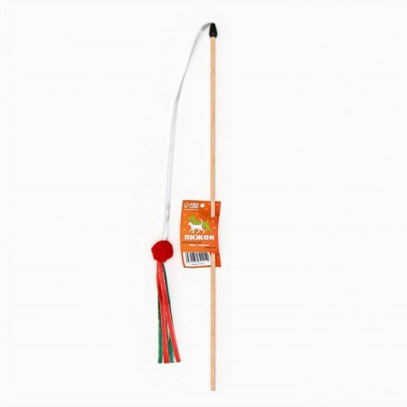 Domesticon-pitch "Ball with ribbons" on a wooden stick for cats, red,-3