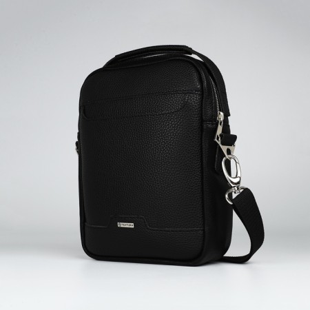 Male bag over the shoulder, Textura, artificial leather, black color-2