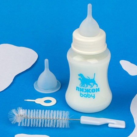 A set for feeding "Pigzon", a bottle of 150 ml, with 2 nipples and a ruff, white-1