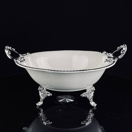 Deep dish with handles Lenardi Atlantis, on legs, porcelain, d = 30.5 cm