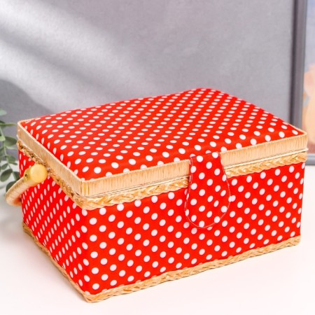Casket for needlework "White peas on red" 13x17.5x24 cm