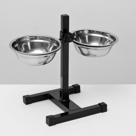 Stand with bowls, 2 x 500 ml, height 30 cm, collapsible, black-1