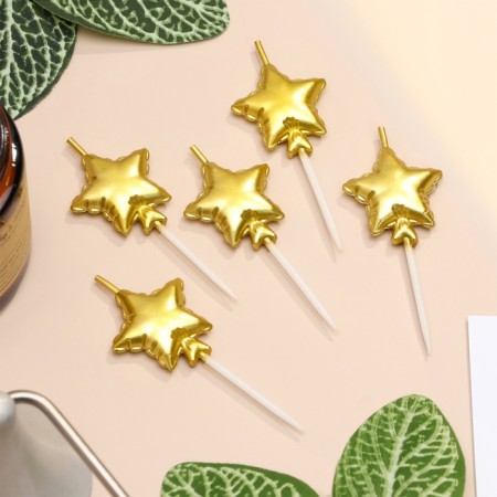 A set of candles for the cake. 5 pcs "Air Ball. Star", golden
