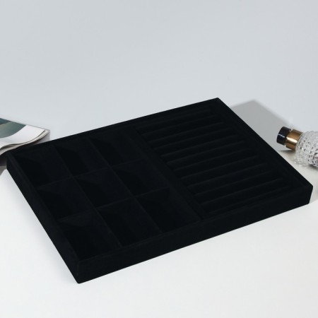 A decoration stand for 9 cells and 11 strips for rings, phlock, 35 × 24 × 3 cm, black color is black-1