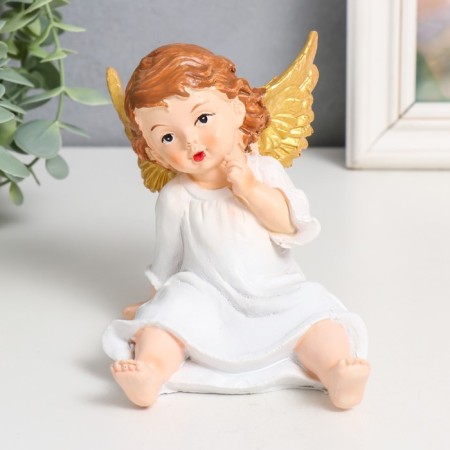 Souvenir Polystone "Angel in a white dress, sits" golden wings mix 10x9x13 cm-1