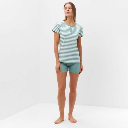 Women's set (T -shirt/shorts), olive strip color, size 50-1