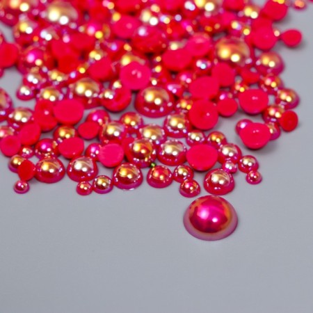 Decor for creativity plastic "Half of beads. Raspberry mother of pearl" d = 3-10 mm, set 10 grams-1