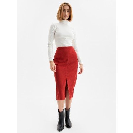 Skirt with a cut -out section, minku, brick color, size 50-1