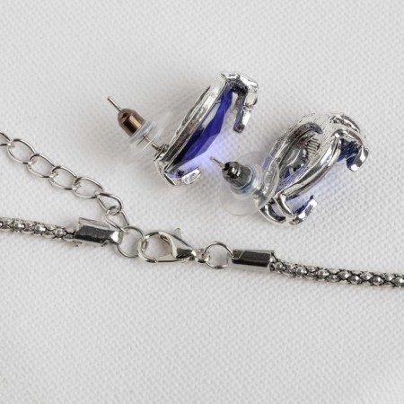 Set 2 objects: earrings, pendant "jacqueline" sheet, blue color in black silver, 45 cm-1
